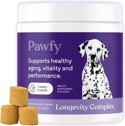Pawfy Longevity Brain Health Turkey Flavored Chew Supplement for Dogs, 4-oz bag, 30 count
