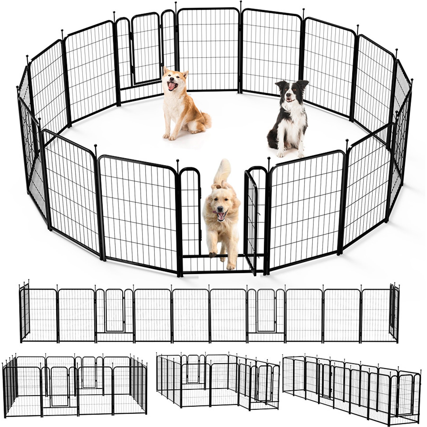 Pawgiant 16-Panel Door Foldable Heavy duty Metal Dog Exercise Pen, Black, 40-in