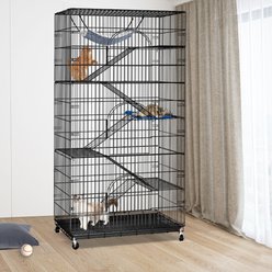 Pawgiant 6-Tier Cage Playpen, Indoor/Outdoor Enclosure with 3 Doors, Hammock, Metal Modern Cat House, black, 36.0 x 22.0 x 72.0-in