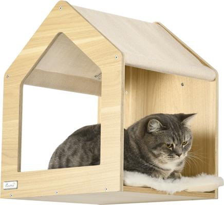 Show full view: PawHut 10 Level Wood Wall Mounted Cat Shelves, Oak, Oak slide 8 of 10