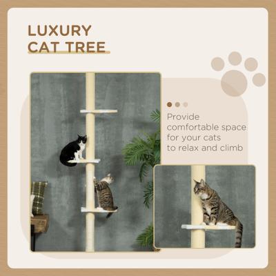 Show full view: PawHut 103-in Adjustable Height Plush Floor-to-Ceiling Cat Tree, Yellow slide 5 of 11