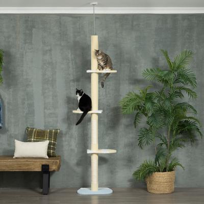 Show full view: PawHut 103-in Adjustable Height Plush Floor-to-Ceiling Cat Tree, Yellow slide 3 of 11