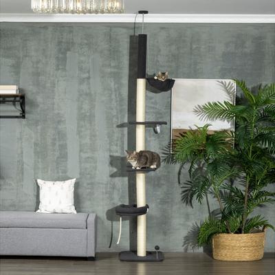 Show full view: PawHut 106-in Floor-to-Ceiling Adjustable Sisal Cat Tree, Black & Cream slide 2 of 9