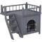 Show in main carousel: PawHut 2-Level Outdoor Wooden Cat House with Lockable Wire Door & Balcony, Grey, 28.75 x 20.5 x 25.75-in slide 1 of 9