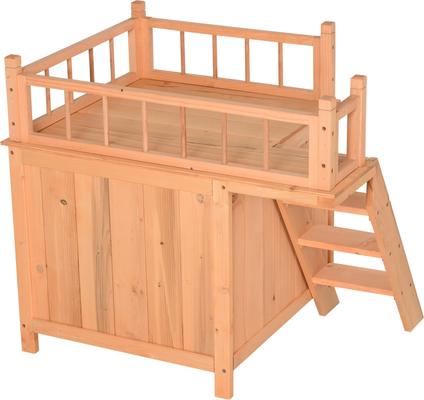 Show full view: PawHut 2-Level Wooden Cat House, Natural slide 9 of 9