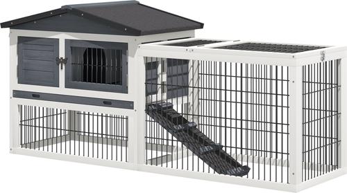 Show full view: PawHut 2-Story Solid Wood Rabbit Hutch slide 2 of 10