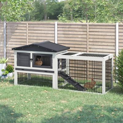 Show full view: PawHut 2-Story Solid Wood Rabbit Hutch slide 3 of 10