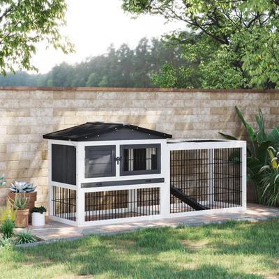 Show full view: PawHut 2-Story Solid Wood Rabbit Hutch slide 4 of 10