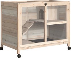 PawHut 2-Story Wooden Rabbit Hutch, Natural Wood
