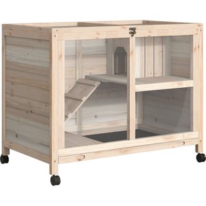 PawHut 2-Story Wooden Rabbit Hutch, Natural Wood
