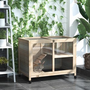 PawHut 2-Story Wooden Rabbit Hutch, Natural Wood