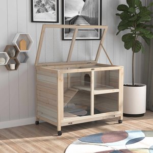 PawHut 2-Story Wooden Rabbit Hutch, Natural Wood