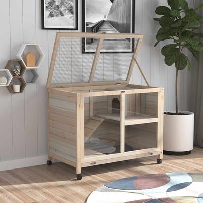 Show full view: PawHut 2-Story Wooden Rabbit Hutch, Natural Wood slide 4 of 10