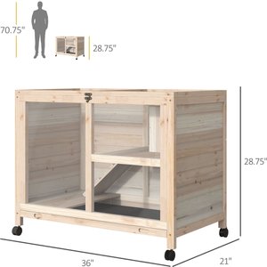 PawHut 2-Story Wooden Rabbit Hutch, Natural Wood