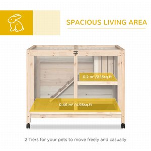 PawHut 2-Story Wooden Rabbit Hutch, Natural Wood