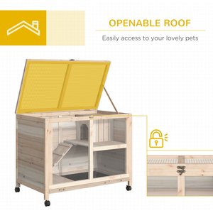 PawHut 2-Story Wooden Rabbit Hutch, Natural Wood