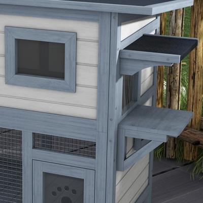 Show full view: PawHut 2-Tier Outdoor Cat House, Light Gray slide 9 of 9