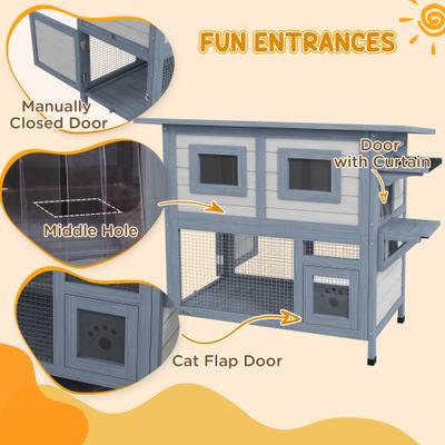 Show full view: PawHut 2-Tier Outdoor Cat House, Light Gray slide 5 of 9