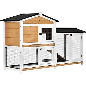 PawHut 2-Tier Wood Rabbit Hutch, 62-in