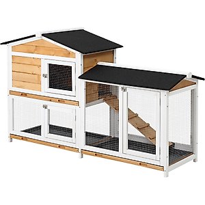 PawHut 2-Tier Wood Rabbit Hutch, 62-in