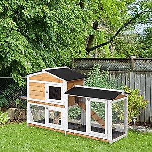 PawHut 2-Tier Wood Rabbit Hutch, 62-in