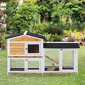 PawHut 2-Tier Wood Rabbit Hutch, 62-in