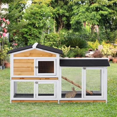 Show full view: PawHut 2-Tier Wood Rabbit Hutch, 62-in slide 4 of 9