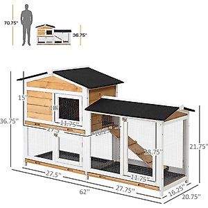 PawHut 2-Tier Wood Rabbit Hutch, 62-in