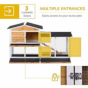 PawHut 2-Tier Wood Rabbit Hutch, 62-in