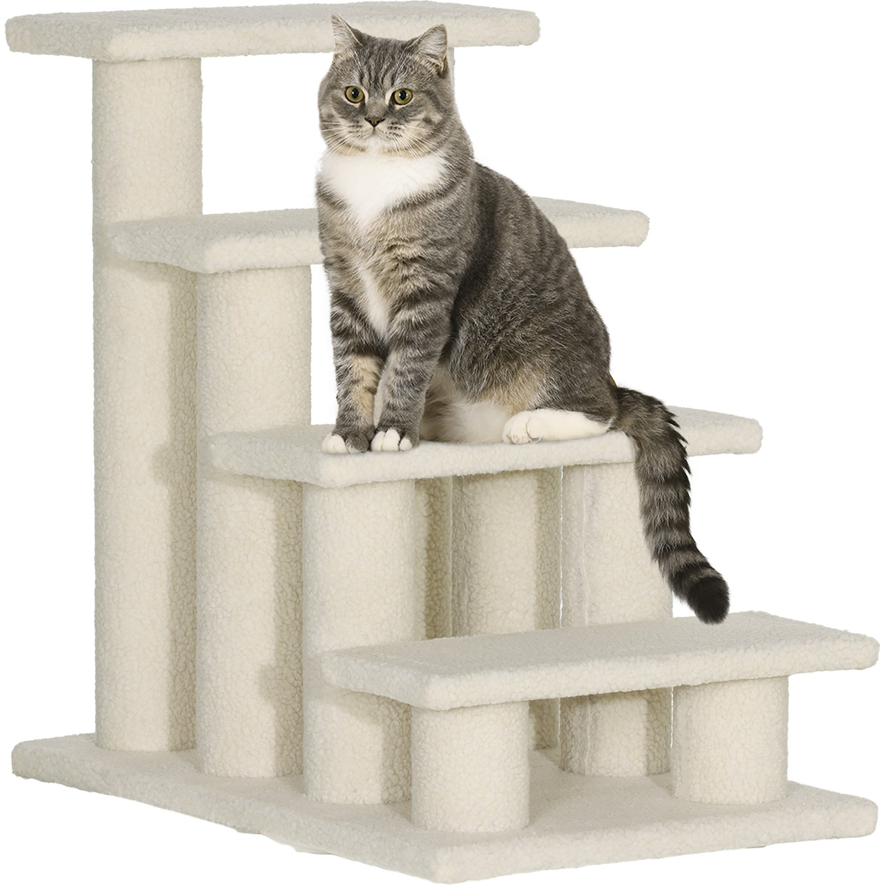PawHut 24-in Cat Tree with Stairway, Light Brown