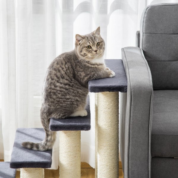 PawHut 24-in Sisal Cat Tree with Stairway, Gray
