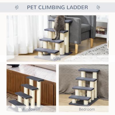 Show full view: PawHut 24-in Sisal Cat Tree with Stairway, Gray slide 7 of 10