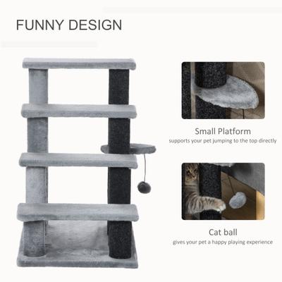 Show full view: PawHut 25.3-in 4-Level Stair Ladder, with Hanging Play Ball & Steps for Bed Cat Tree, Light Grey slide 6 of 9