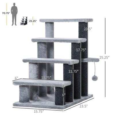 Show full view: PawHut 25.3-in 4-Level Stair Ladder, with Hanging Play Ball & Steps for Bed Cat Tree, Light Grey slide 2 of 9