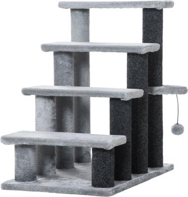 Show full view: PawHut 25.3-in 4-Level Stair Ladder, with Hanging Play Ball & Steps for Bed Cat Tree, Light Grey slide 3 of 9