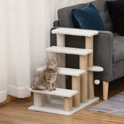 PawHut 25.3-in 4-Level Stair Ladder, with Hanging Play Ball & Steps for Bed Cat Tree, White slide 1 of 8
