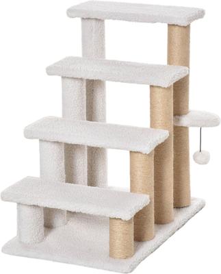 Show full view: PawHut 25.3-in 4-Level Stair Ladder, with Hanging Play Ball & Steps for Bed Cat Tree, White slide 3 of 9