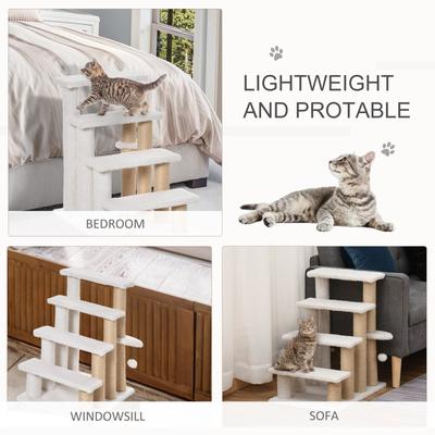 Show full view: PawHut 25.3-in 4-Level Stair Ladder, with Hanging Play Ball & Steps for Bed Cat Tree, White slide 8 of 9