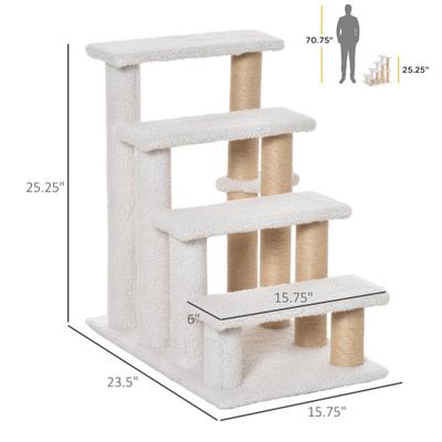 Show full view: PawHut 25.3-in 4-Level Stair Ladder, with Hanging Play Ball & Steps for Bed Cat Tree, White slide 2 of 9