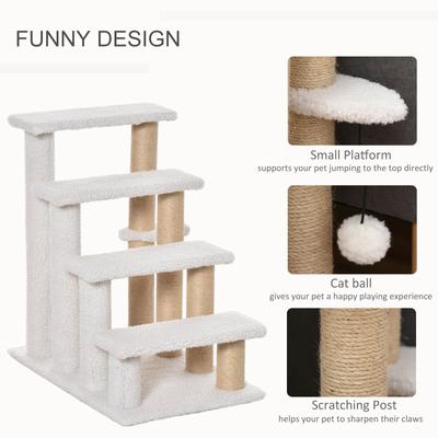Show full view: PawHut 25.3-in 4-Level Stair Ladder, with Hanging Play Ball & Steps for Bed Cat Tree, White slide 6 of 9