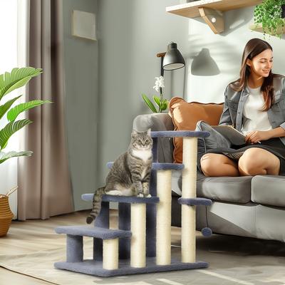 Show full view: PawHut 25-in Cat Tree with Stairs, Gray slide 3 of 10