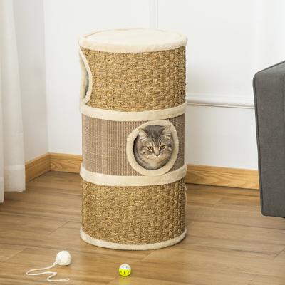 Show full view: PawHut 28-in 3 Story Sisal Cat Tree, Brown slide 2 of 9