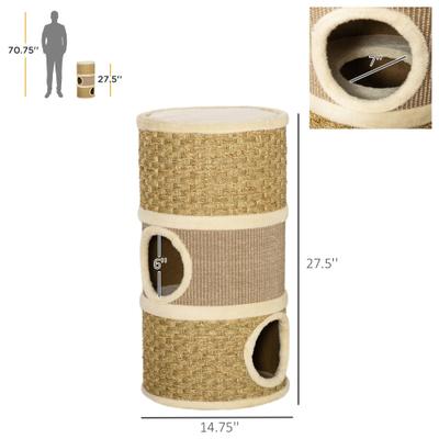 Show full view: PawHut 28-in 3 Story Sisal Cat Tree, Brown slide 3 of 9