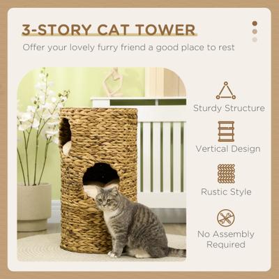 Show full view: PawHut 29-in 3 Story Sisal Cat Tree, Brown slide 4 of 9