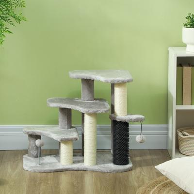 Show full view: PawHut 2 in 1 20-in Cat Tree with Stairs, Light Gray slide 9 of 10