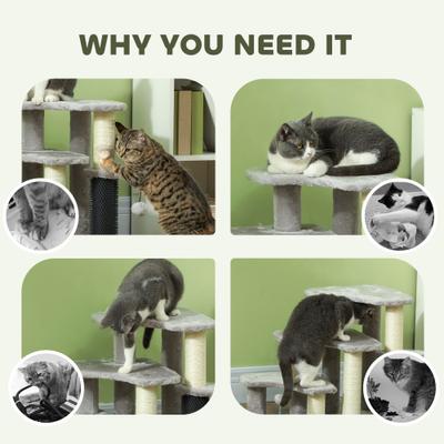 Show full view: PawHut 2 in 1 20-in Cat Tree with Stairs, Light Gray slide 7 of 10