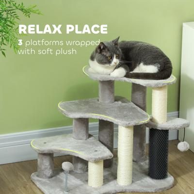 Show full view: PawHut 2 in 1 20-in Cat Tree with Stairs, Light Gray slide 6 of 10