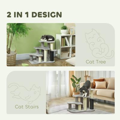 Show full view: PawHut 2 in 1 20-in Cat Tree with Stairs, Light Gray slide 4 of 10