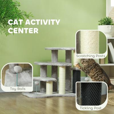 Show full view: PawHut 2 in 1 20-in Cat Tree with Stairs, Light Gray slide 5 of 10