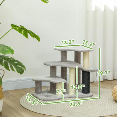 Show full view: PawHut 2 in 1 20-in Cat Tree with Stairs, Light Gray slide 3 of 10